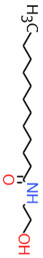 Structure chimique représentative du CME, avec notation SMILES : CCCC(=O)NCCO